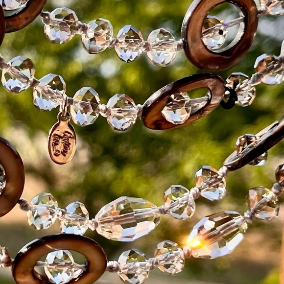Cookie Lee Crystal and Abalone Shell 48 inch Necklace Sparkles Faceted Glistens - Picture 13 of 17